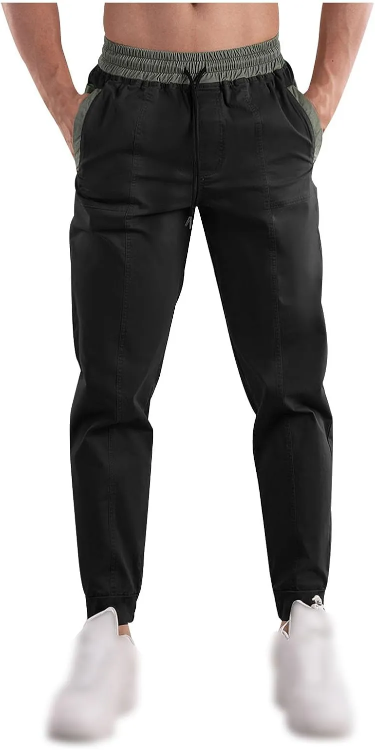 Mens Cargo Pants Loose Drawstring Elastic Waist Tapered Trousers Trendy Cinch Bottom Casual Work Pants with Pockets