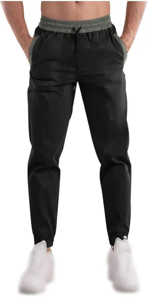 Mens Cargo Pants Loose Drawstring Elastic Waist Tapered Trousers Trendy Cinch Bottom Casual Work Pants with Pockets