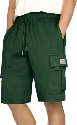 Mens Cargo Sweat Shorts Drawstring Elastic Waist Athletic Workout Gym Jogger Shorts Summer Fashion Sport Short