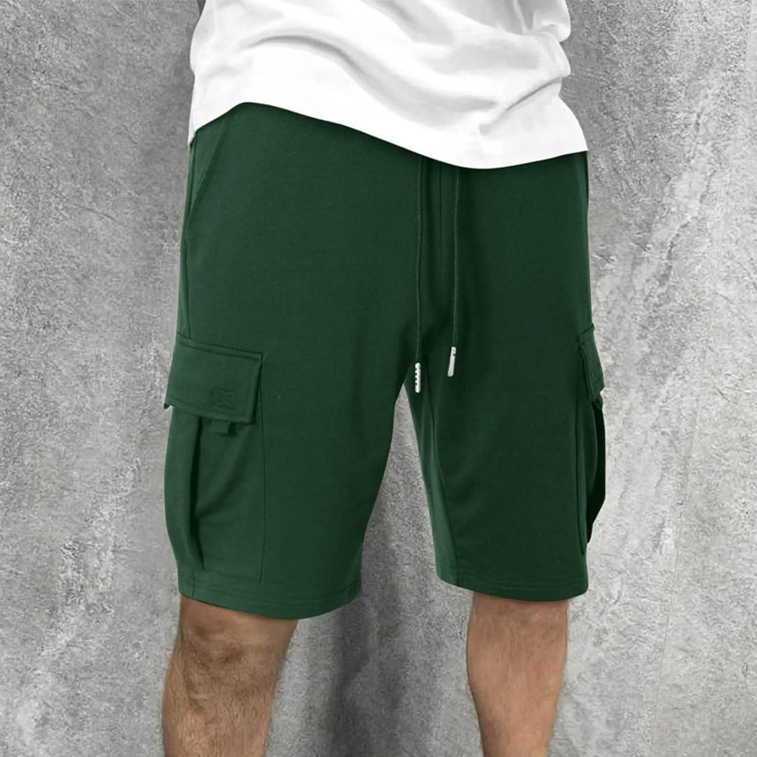 Mens Cargo Sweat Shorts Drawstring Elastic Waist Athletic Workout Gym Jogger Shorts Summer Fashion Sport Short