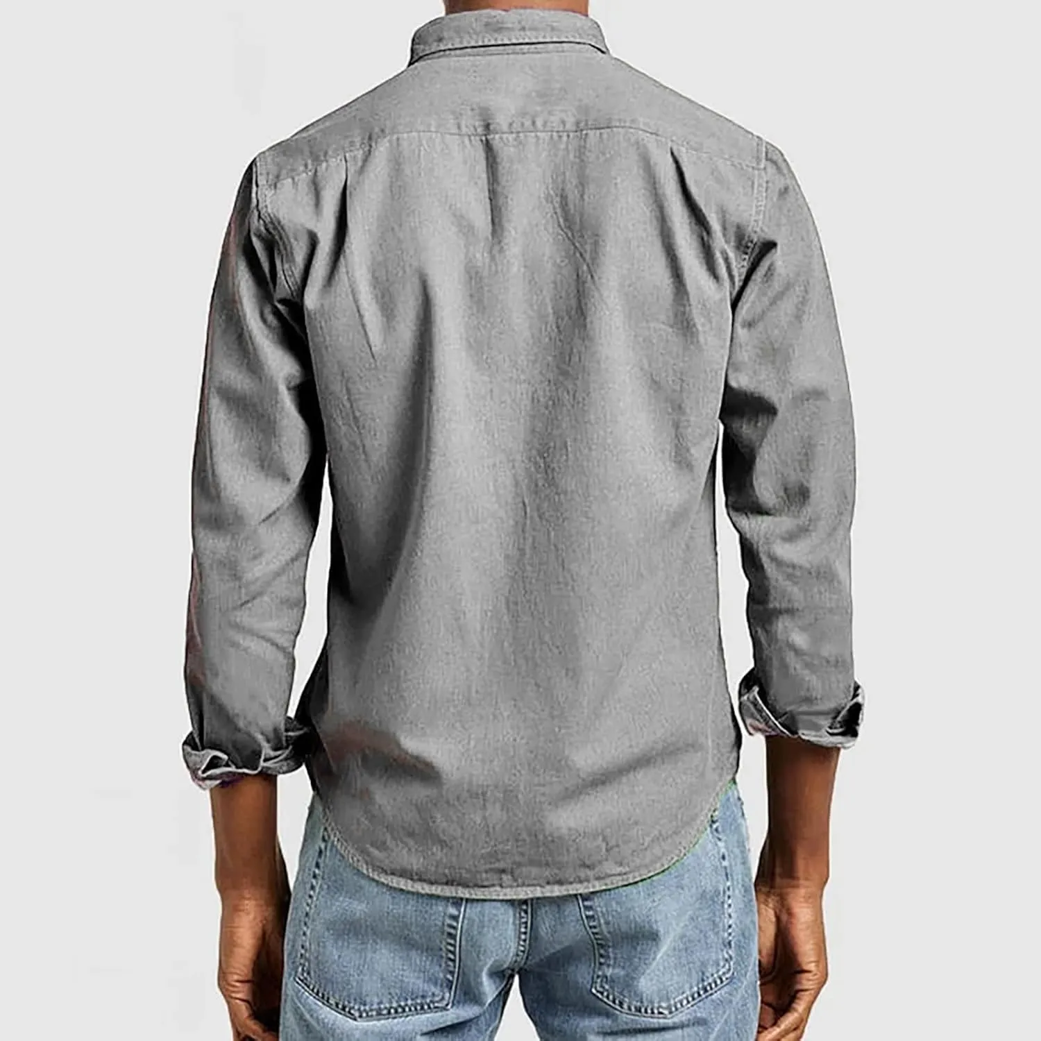 Mens Casual Button Down Shirts Slim Fit Solid Long Sleeve T Shirt Smart Gentleman Bussiness Work Golf Blouse Tees