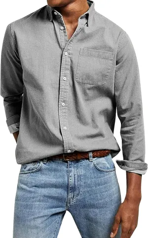 Mens Casual Button Down Shirts Slim Fit Solid Long Sleeve T Shirt Smart Gentleman Bussiness Work Golf Blouse Tees