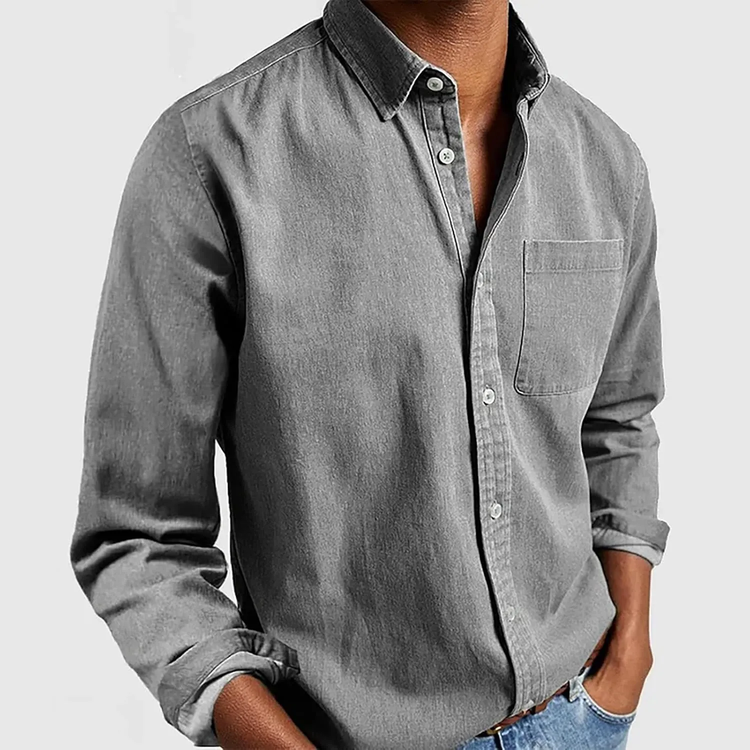 Mens Casual Button Down Shirts Slim Fit Solid Long Sleeve T Shirt Smart Gentleman Bussiness Work Golf Blouse Tees