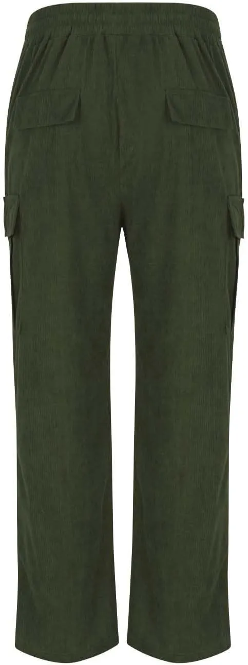Mens Casual Cargo Pants Multi Pocket Drawstring Loose Trousers Solid Color Elastic Wide Leg Pants Camping Pants