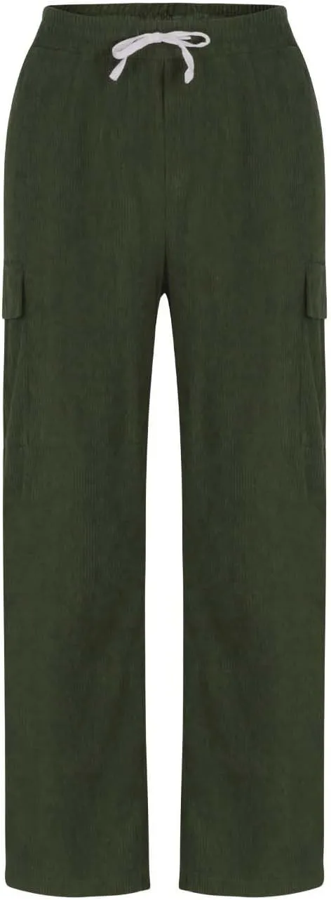 Mens Casual Cargo Pants Multi Pocket Drawstring Loose Trousers Solid Color Elastic Wide Leg Pants Camping Pants