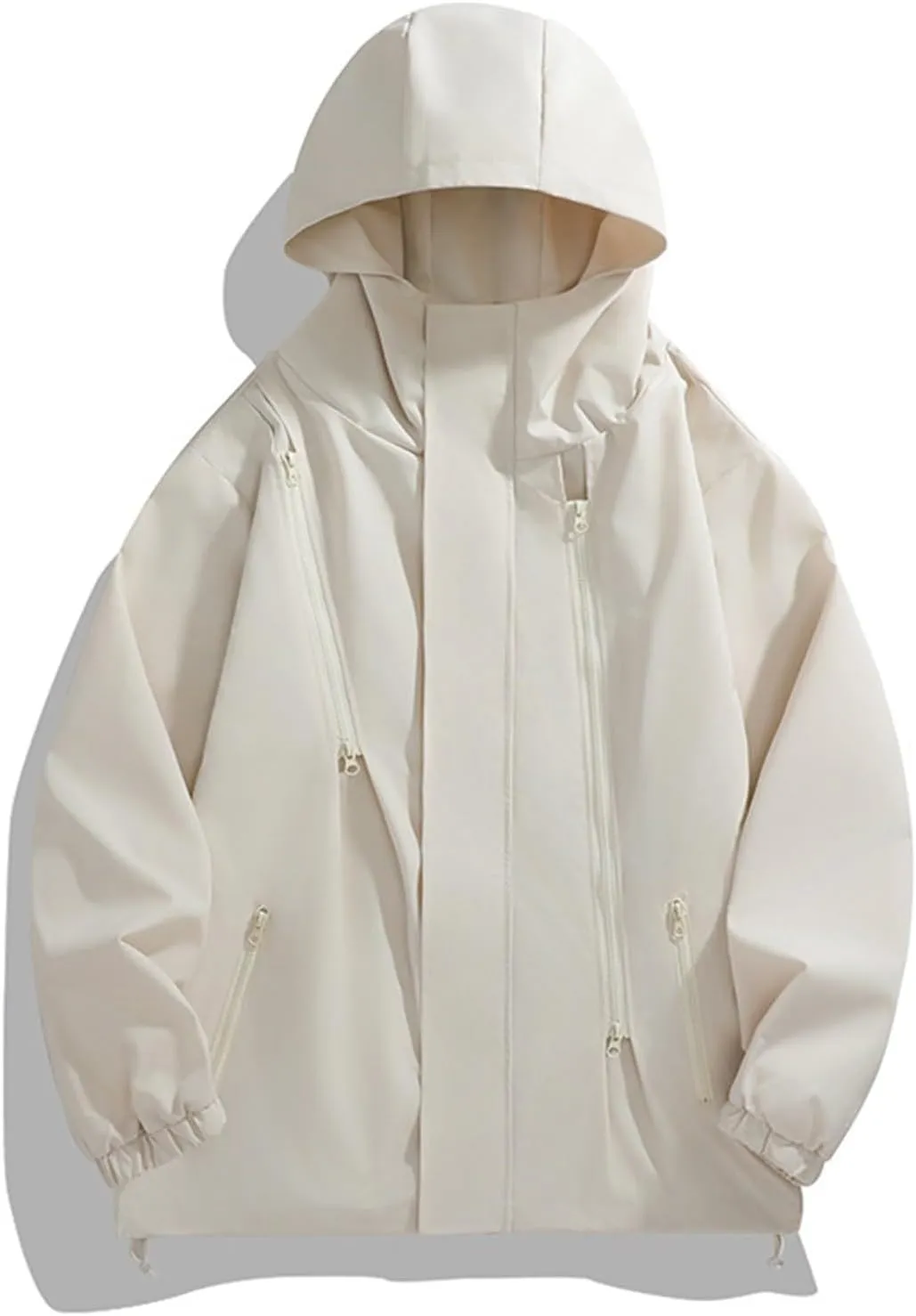 Mens Casual Hooded Jacket Performance Waterproof Windproof Lightweight Coat Long Sleeve Zipper Outdoor Sport Jacket