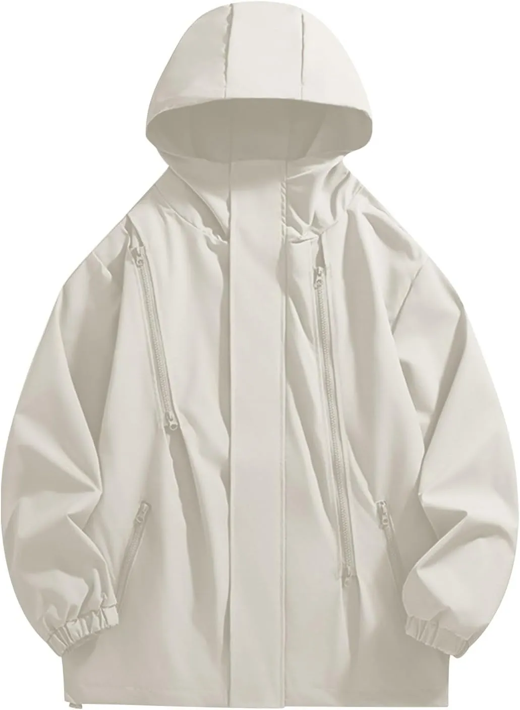 Mens Casual Hooded Jacket Performance Waterproof Windproof Lightweight Coat Long Sleeve Zipper Outdoor Sport Jacket