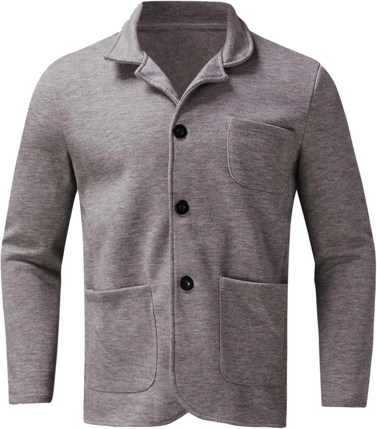 Mens Casual Open Front Cardigan Sweaters Lapel Collar Button Closure Solid Color Long Sleeve Cotton Knit Blazer Jackets