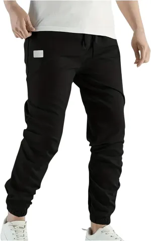 Mens Casual Pants Elastic Waist Loose Fit Cinch Bottom Trousers Plus Size Stretch Drawstring Active Pants with Pocket