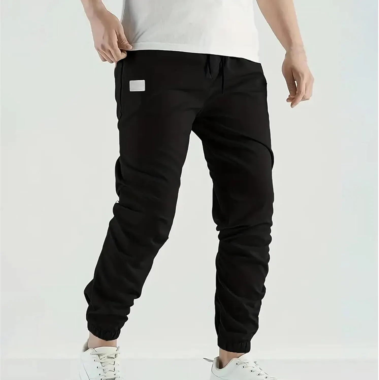 Mens Casual Pants Elastic Waist Loose Fit Cinch Bottom Trousers Plus Size Stretch Drawstring Active Pants with Pocket