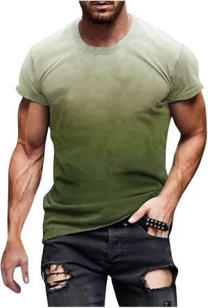 Men's Casual Printed Short Sleeve T Shirt Lightweight Gradient Crewneck Tees Summer Fashion Athletic Gym Tee Shirts