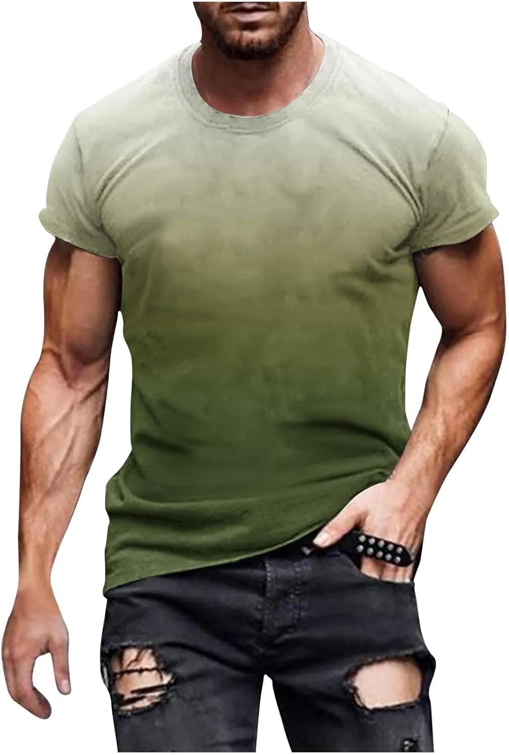 Men's Casual Printed Short Sleeve T Shirt Lightweight Gradient Crewneck Tees Summer Fashion Athletic Gym Tee Shirts