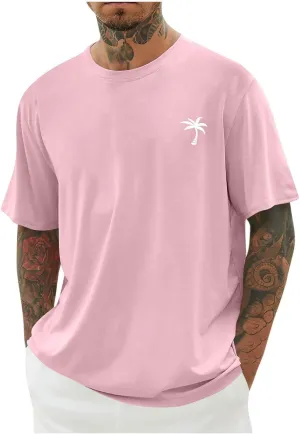 Mens Casual T-Shirt Summer Work Sports Short Sleeve Shirts Fashion Cotton Print Oversize Comfortable Round Neck Tees