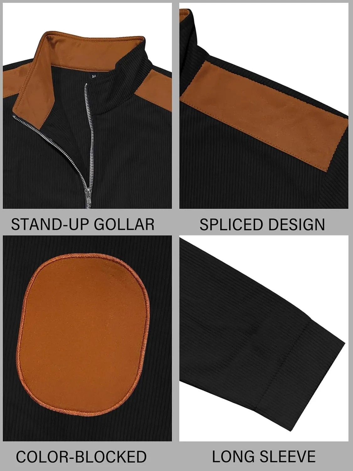 Men's Casual Zipper Corduroy Jacket Corduroy Lapel Long Sleeve Jacket Warm Windproof Tops