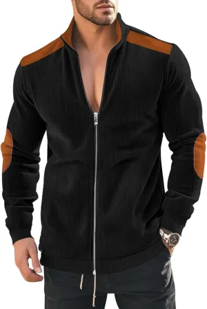 Men's Casual Zipper Corduroy Jacket Corduroy Lapel Long Sleeve Jacket Warm Windproof Tops