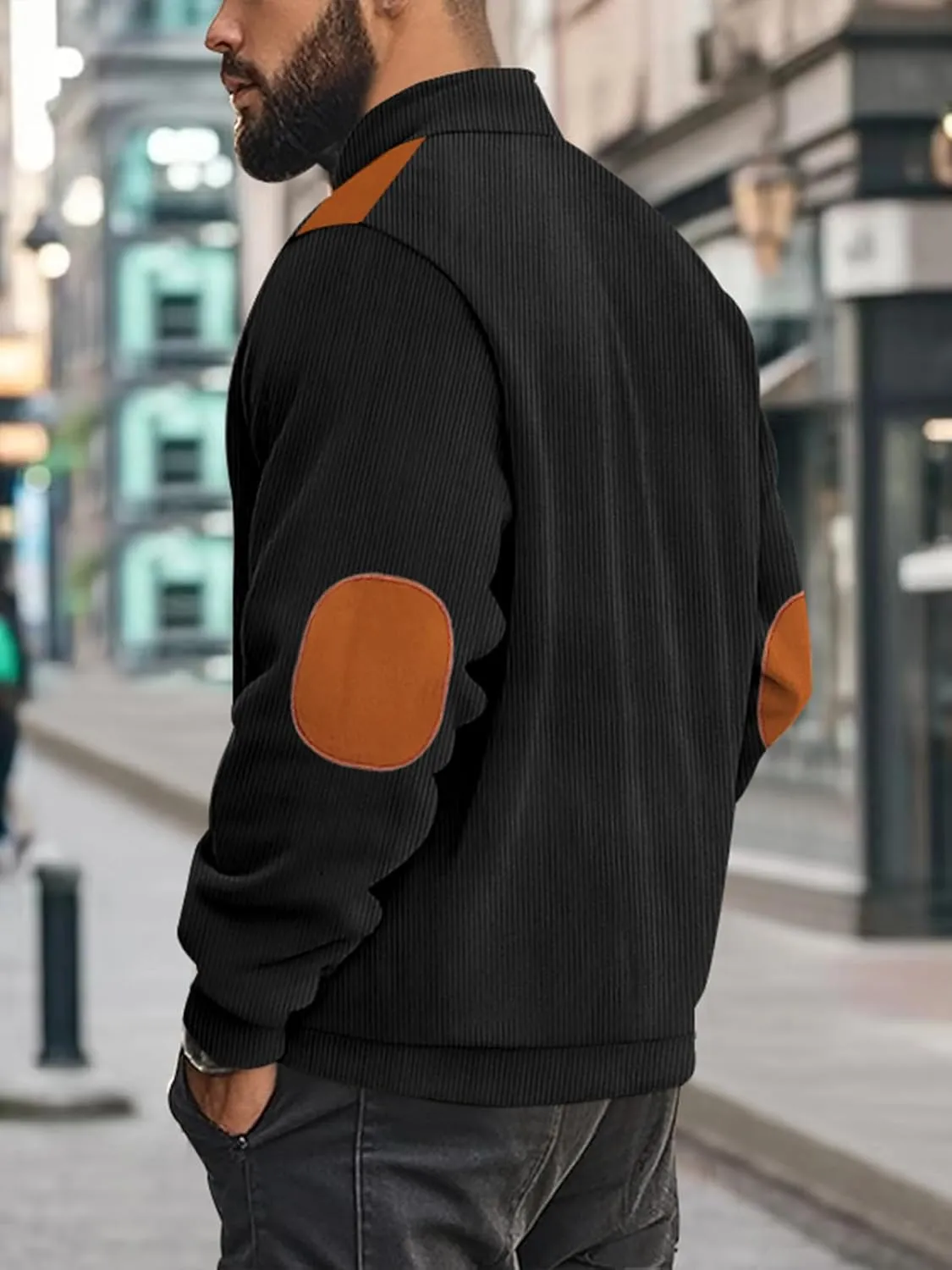 Men's Casual Zipper Corduroy Jacket Corduroy Lapel Long Sleeve Jacket Warm Windproof Tops
