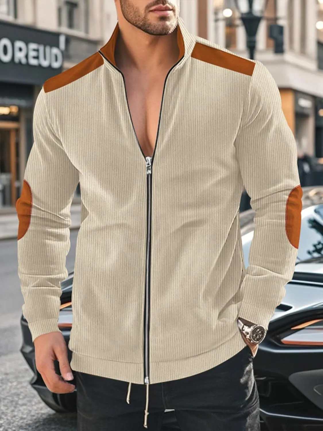 Men's Casual Zipper Corduroy Jacket Corduroy Lapel Long Sleeve Jacket Warm Windproof Tops