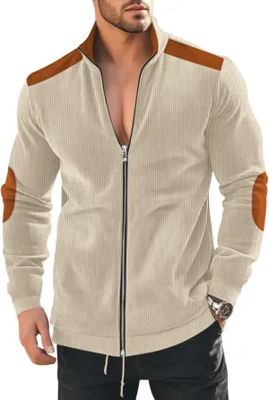 Men's Casual Zipper Corduroy Jacket Corduroy Lapel Long Sleeve Jacket Warm Windproof Tops