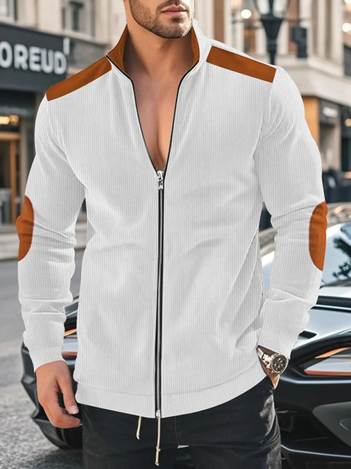Men's Casual Zipper Corduroy Jacket Corduroy Lapel Long Sleeve Jacket Warm Windproof Tops