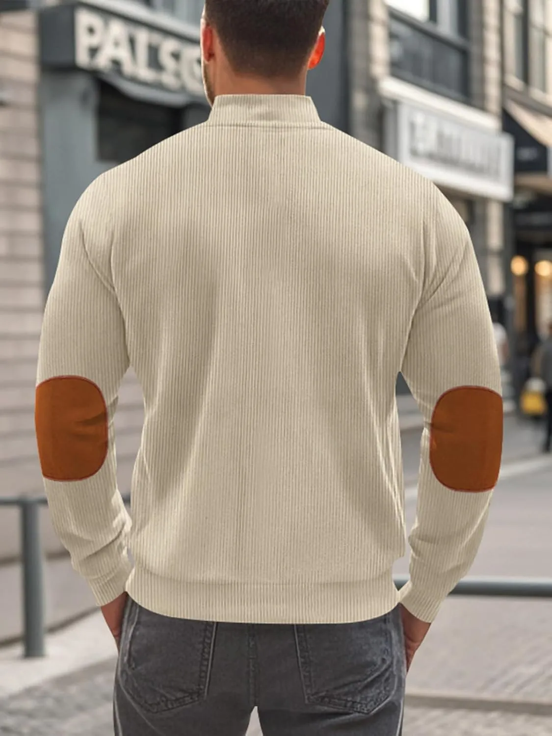 Men's Casual Zipper Corduroy Jacket Corduroy Lapel Long Sleeve Jacket Warm Windproof Tops