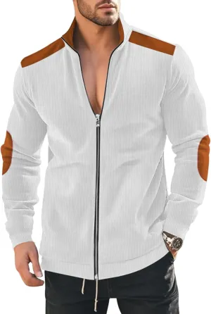Men's Casual Zipper Corduroy Jacket Corduroy Lapel Long Sleeve Jacket Warm Windproof Tops