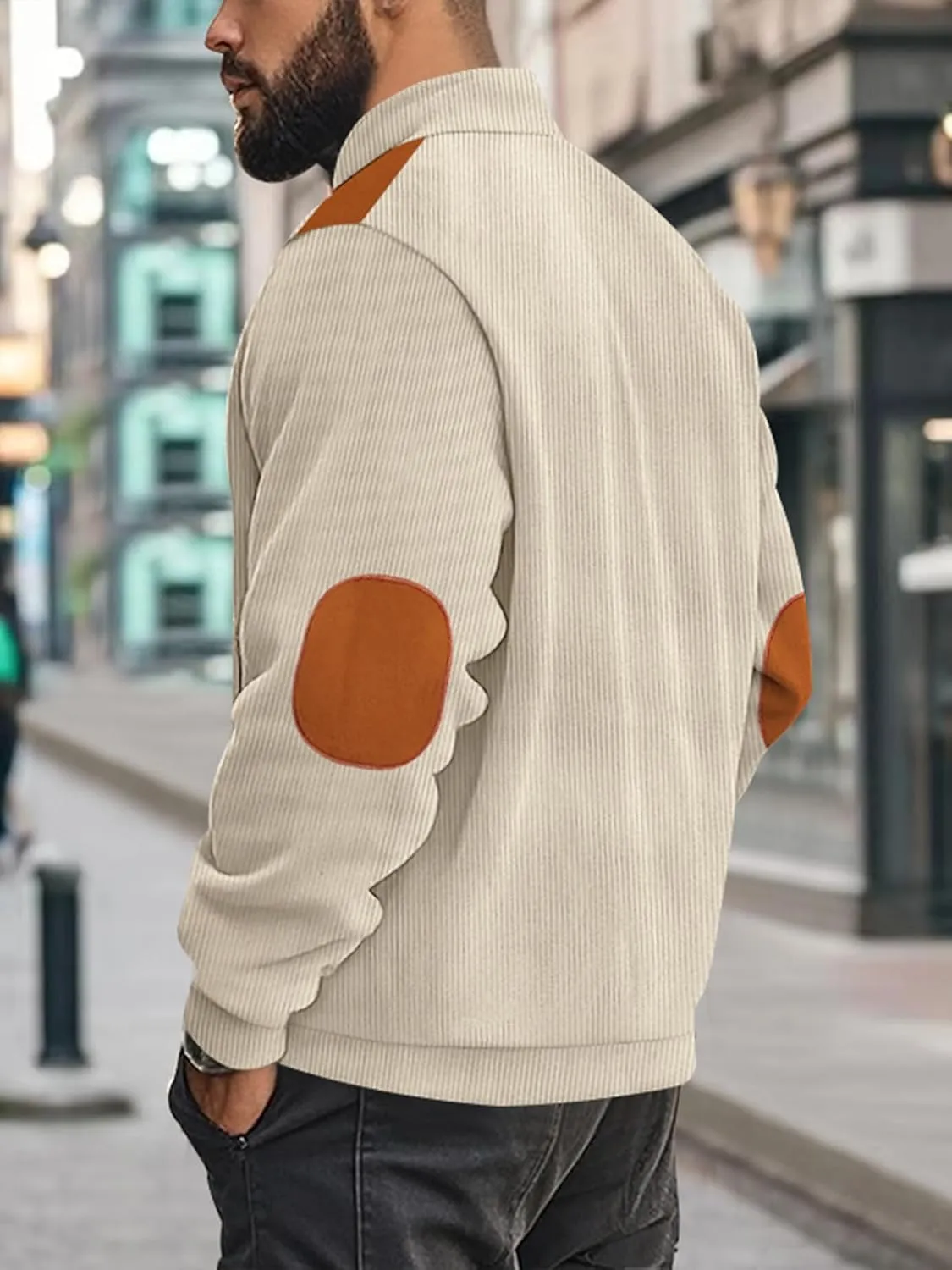 Men's Casual Zipper Corduroy Jacket Corduroy Lapel Long Sleeve Jacket Warm Windproof Tops