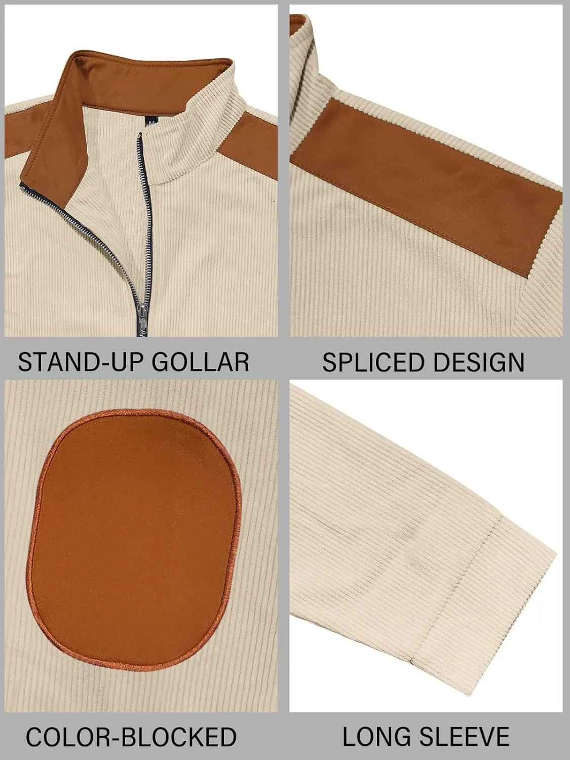 Men's Casual Zipper Corduroy Jacket Corduroy Lapel Long Sleeve Jacket Warm Windproof Tops