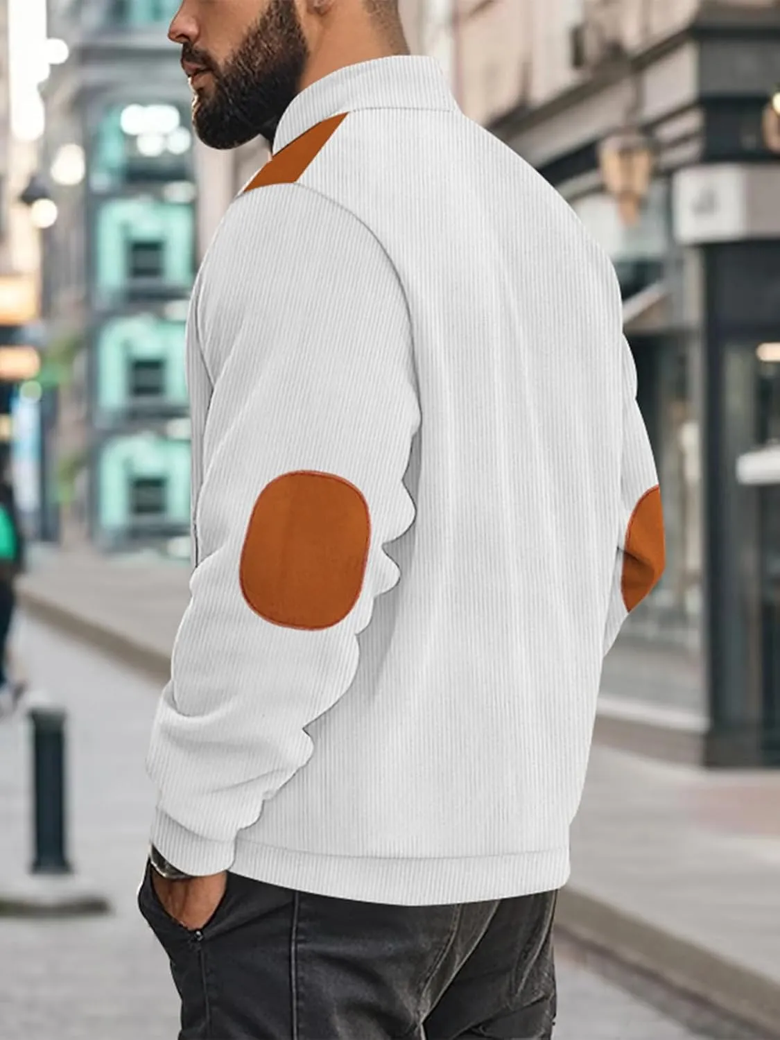 Men's Casual Zipper Corduroy Jacket Corduroy Lapel Long Sleeve Jacket Warm Windproof Tops