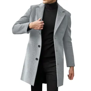 Men's Classic Wool Blend Pea Coat Double Breasted Stand Collar Fashion Trench Coat Oversize Winter Overcoat Peacoat