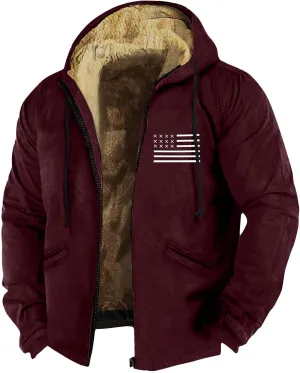 Mens Coat For Casual Trendy Long Sleeve Thickened Zip Up Hoodies Padded Vintage Jackets