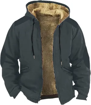 Mens Coat For Casual Trendy Long Sleeve Thickened Zip Up Hoodies Padded Vintage Jackets