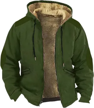 Mens Coat For Casual Trendy Long Sleeve Thickened Zip Up Hoodies Padded Vintage Jackets