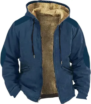 Mens Coat For Casual Trendy Long Sleeve Thickened Zip Up Hoodies Padded Vintage Jackets