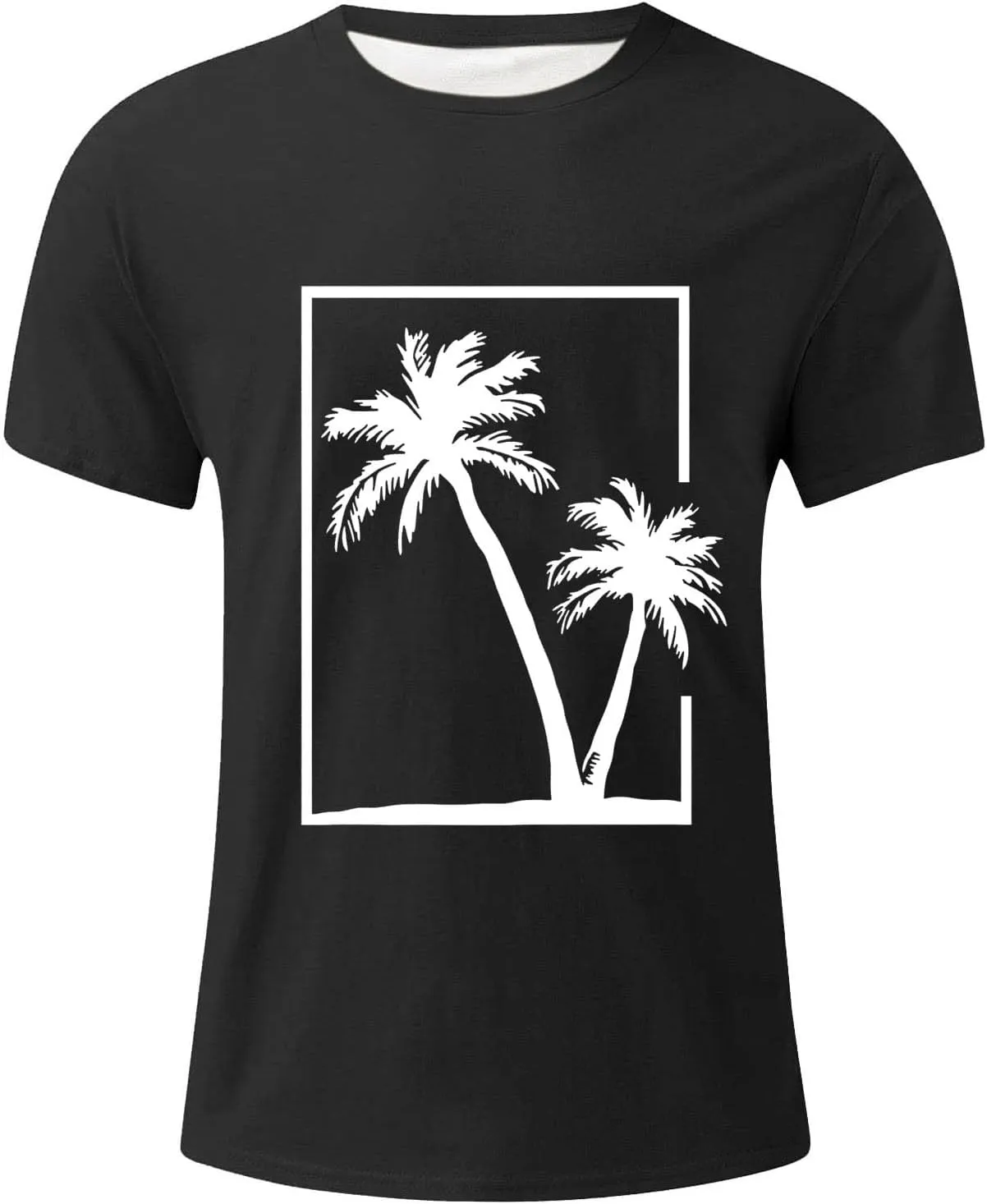 Mens Coconut Tree Print Basic Crewneck T-Shirts - Pullover Loose Short Sleeve Casual Summer Gym Workout Tee Shirt