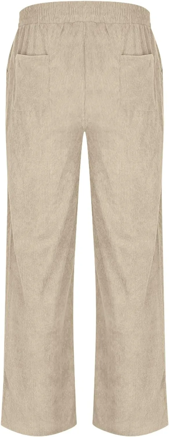 Men's Corduroy Lounge Pants Casual Drawstring Elastic Waist Straight Leg Joggers Going Out Sweatpants with Pockets