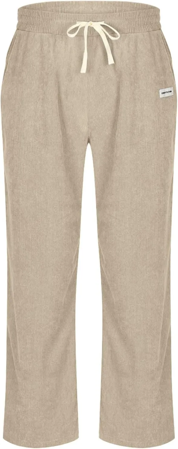 Men's Corduroy Lounge Pants Casual Drawstring Elastic Waist Straight Leg Joggers Going Out Sweatpants with Pockets