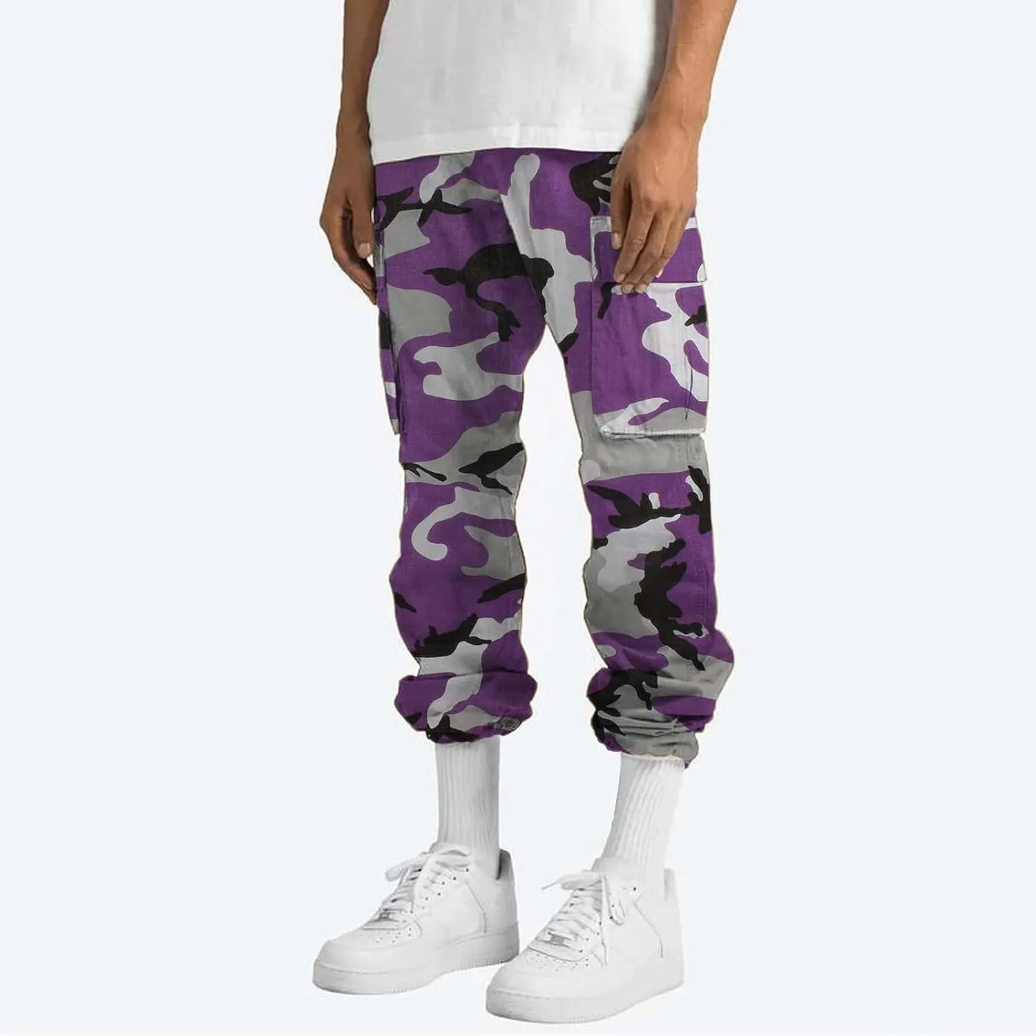 Men's Cotton Hiking Tactical Pants Trousers Drawstring Stretch Elastic Waist Lightweight Outdoor Hiking Pants with Pockets
