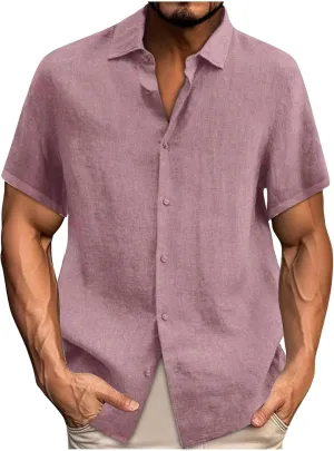 Men's Cotton Linen Button Down Shirts Short Sleeve Summer Beach Shirt Hawaiian Casual Shirt Blouse Business Tops