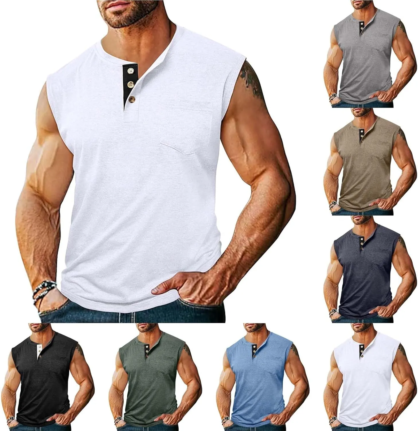 Men's Cotton Linen Henley T-Shirts Long Sleeve Hippie Casual Summer Beach Tshirt Slim Fit Roll-up Button-Down Tops
