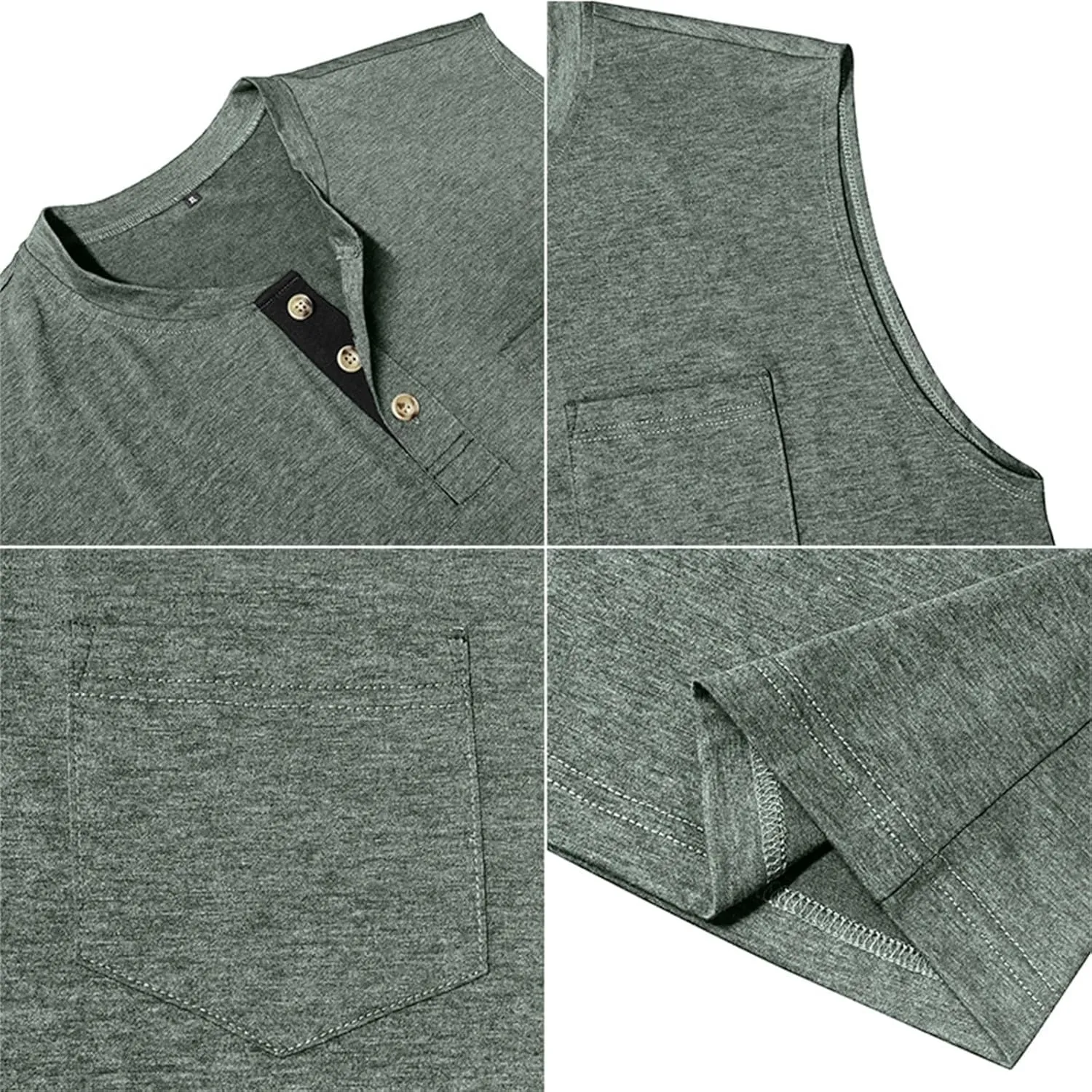 Men's Cotton Linen Henley T-Shirts Long Sleeve Hippie Casual Summer Beach Tshirt Slim Fit Roll-up Button-Down Tops