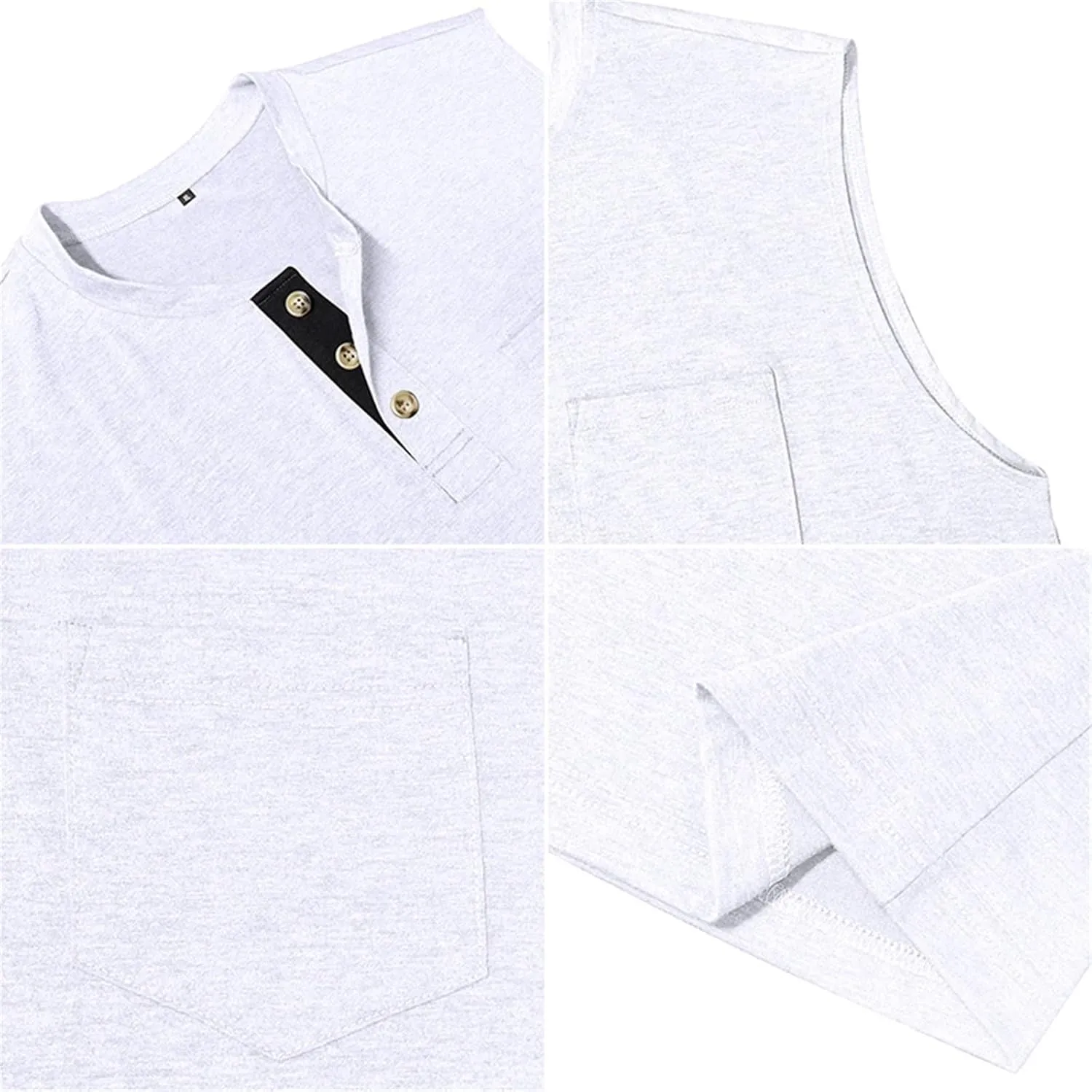 Men's Cotton Linen Henley T-Shirts Long Sleeve Hippie Casual Summer Beach Tshirt Slim Fit Roll-up Button-Down Tops