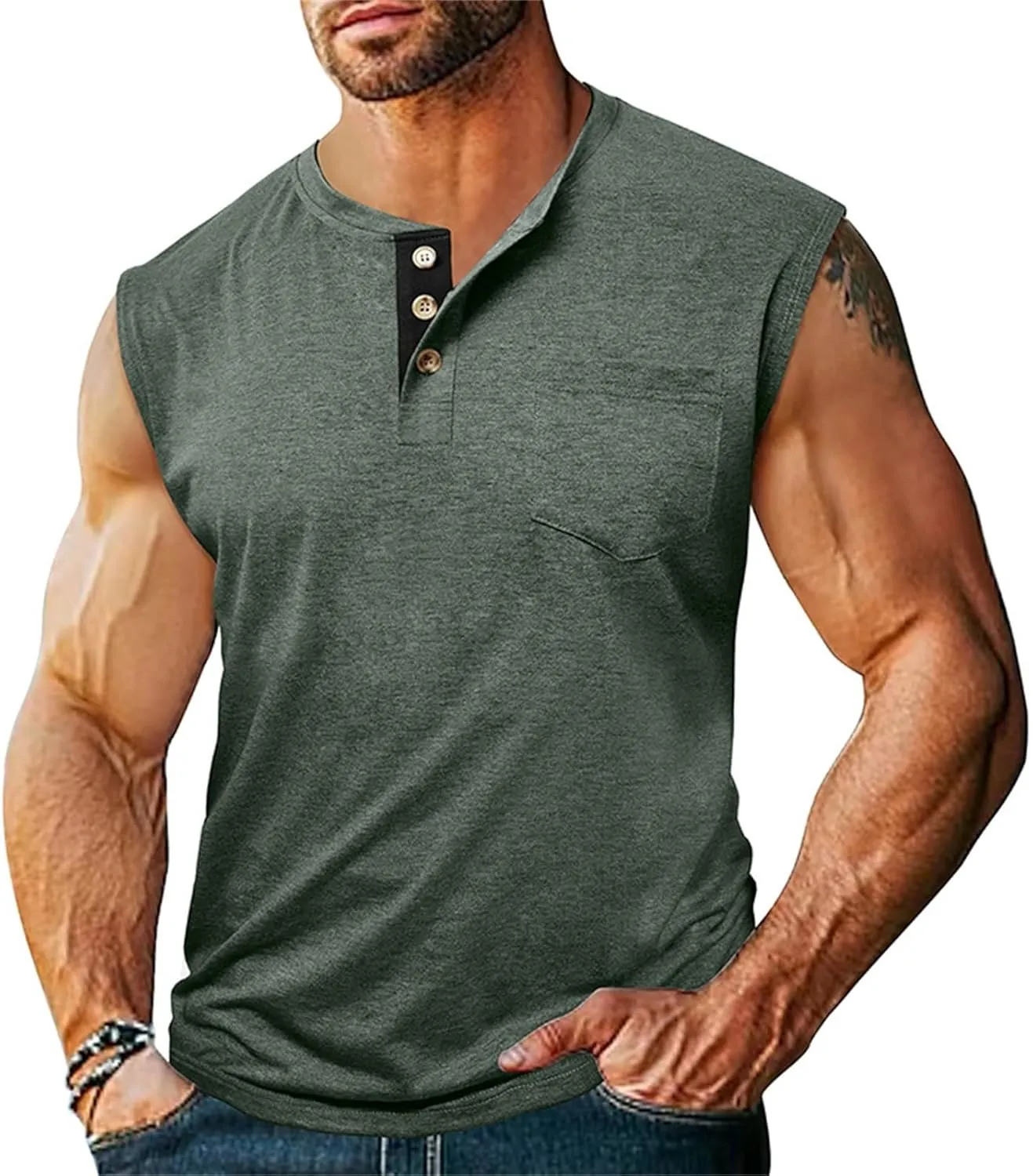 Men's Cotton Linen Henley T-Shirts Long Sleeve Hippie Casual Summer Beach Tshirt Slim Fit Roll-up Button-Down Tops