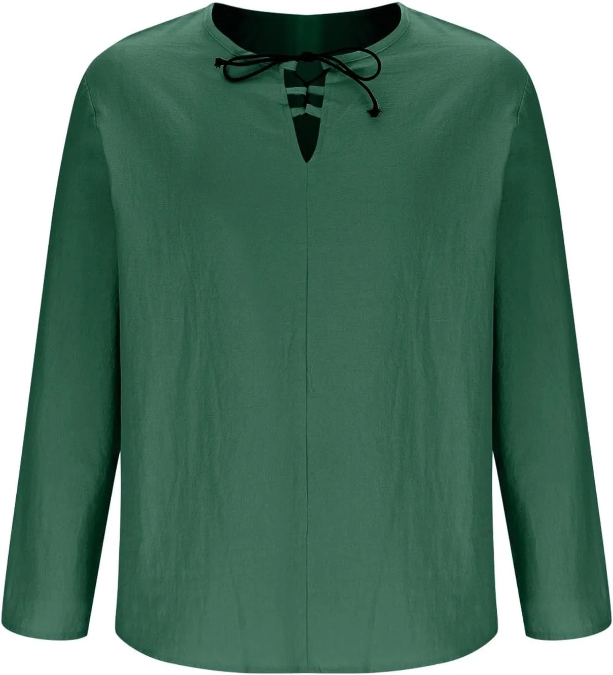 Men's Cotton Linen Shirt Long Sleeve Hippie Casual Beach T-Shirts Summer Lightweight Lace Up V Neck Pullover Tee Top
