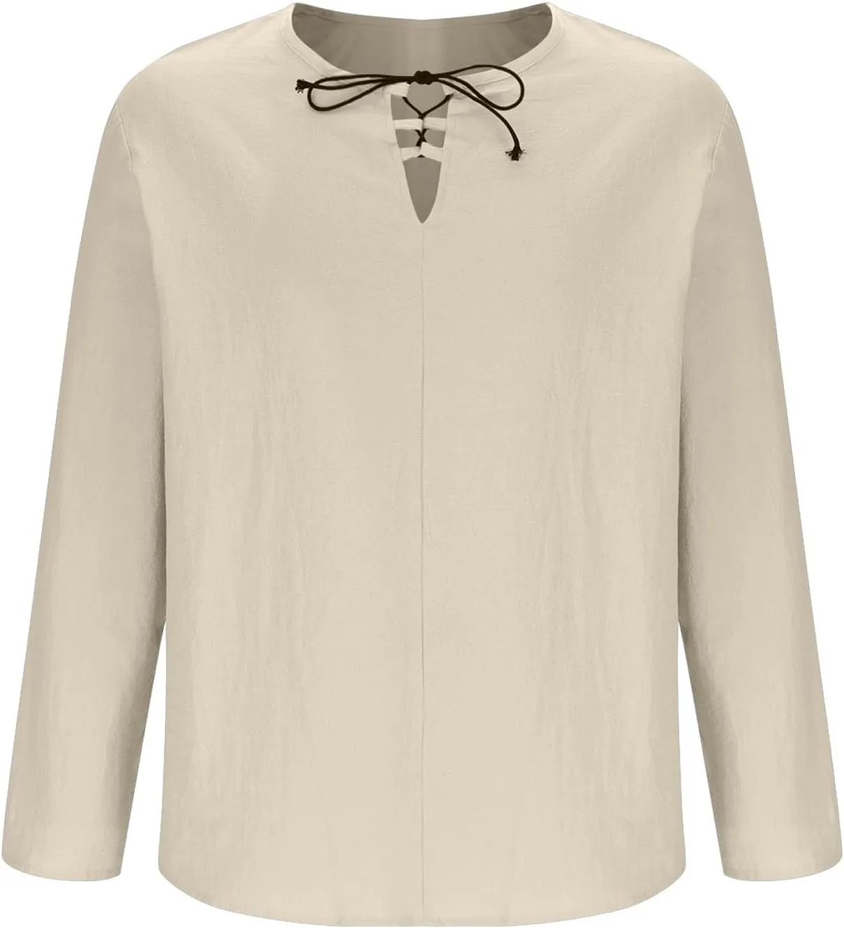Men's Cotton Linen Shirt Long Sleeve Hippie Casual Beach T-Shirts Summer Lightweight Lace Up V Neck Pullover Tee Top