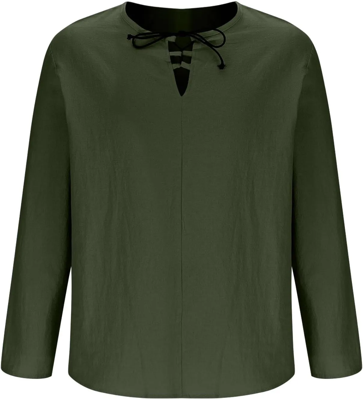 Men's Cotton Linen Shirt Long Sleeve Hippie Casual Beach T-Shirts Summer Lightweight Lace Up V Neck Pullover Tee Top