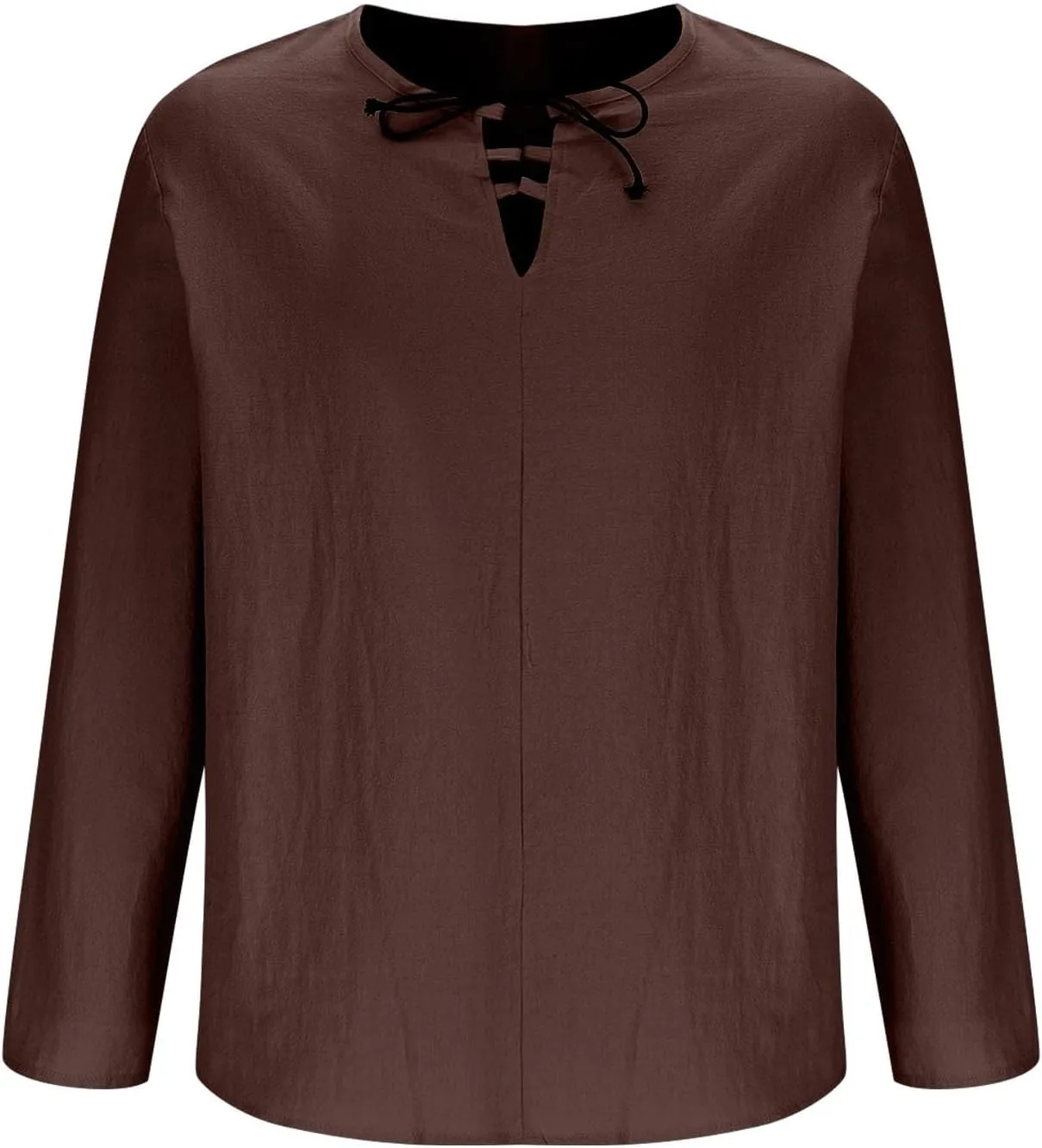 Men's Cotton Linen Shirt Long Sleeve Hippie Casual Beach T-Shirts Summer Lightweight Lace Up V Neck Pullover Tee Top