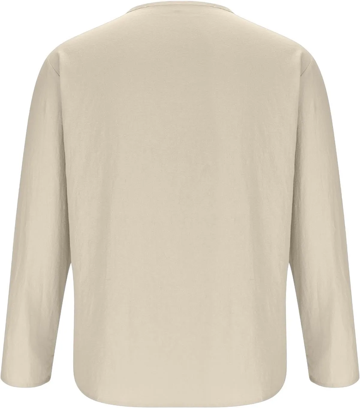 Men's Cotton Linen Shirt Long Sleeve Hippie Casual Beach T-Shirts Summer Lightweight Lace Up V Neck Pullover Tee Top