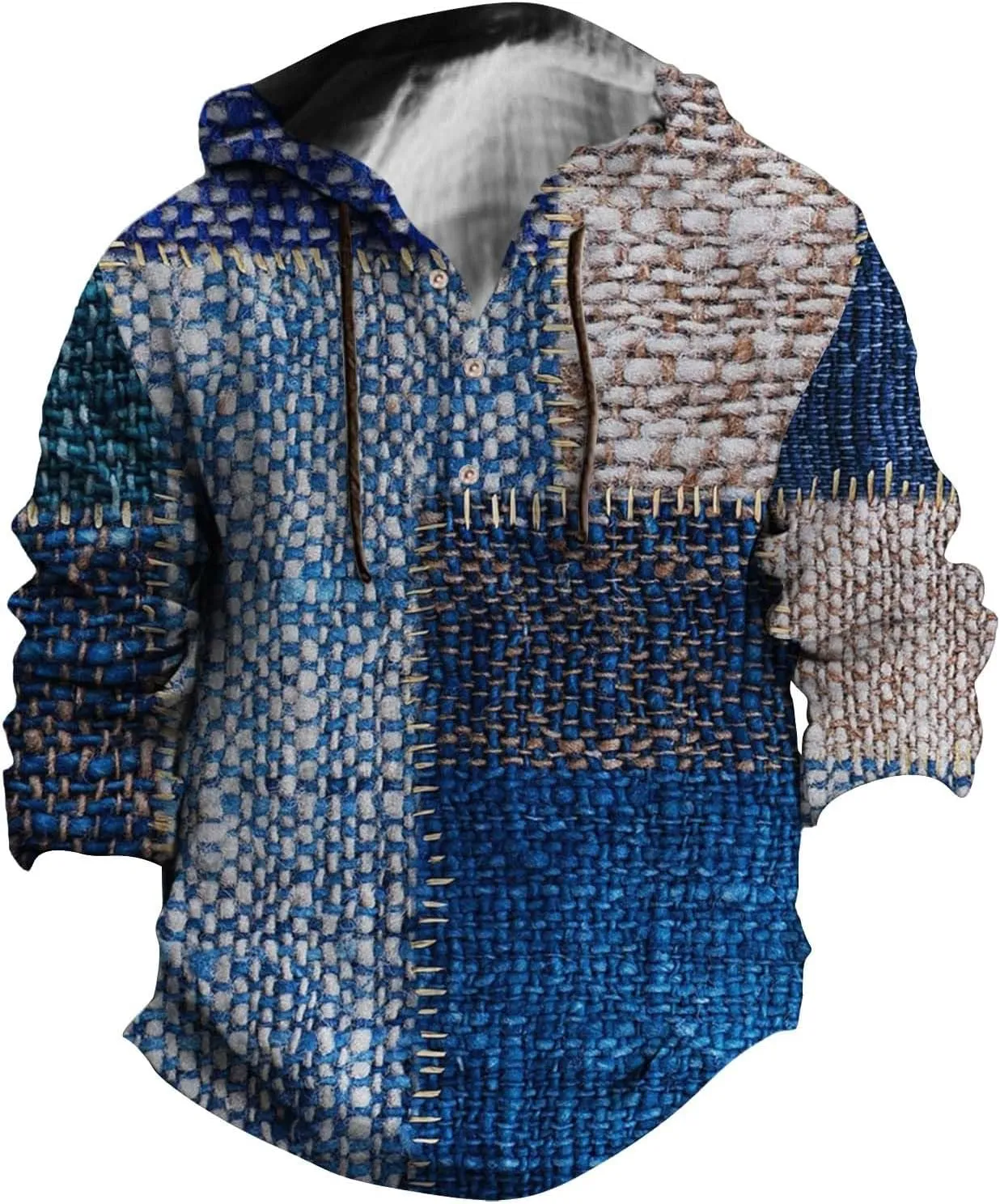 Men's Cotton Linen Sweatshirts with Hood Casual Half Button V Neck Long Sleeve Hooded Shirt Tops Hippie Pullover