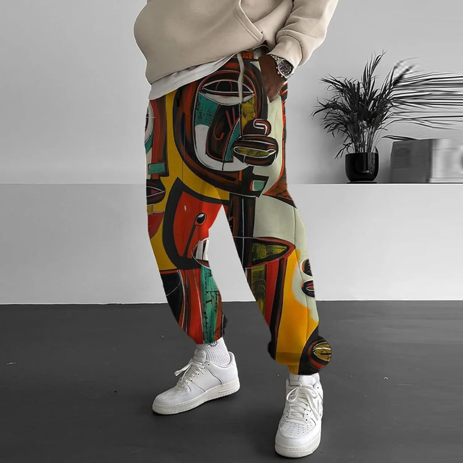 Mens Cotton Linen Waist Casual Ankle Length Pants Sweatpants Mens Loungg Pants Techwear Pants Mens White