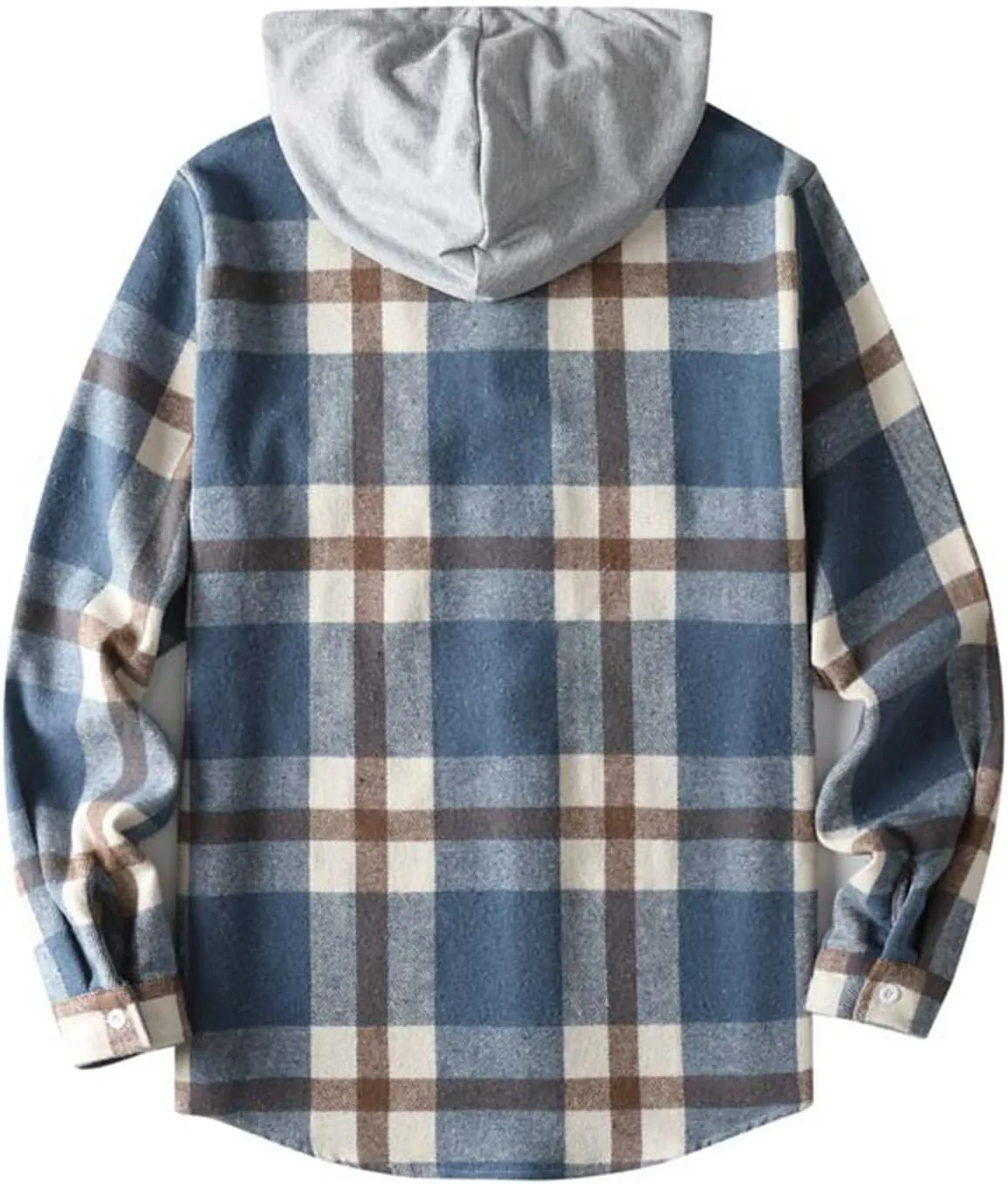Mens Cotton Plaid Shirt Jacket Casual Flannel Button Down Hooded Shirt Soft Warm Outdoor Cotton Coat Top with Pocket